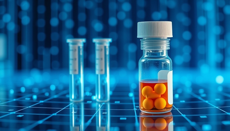 Futuristic healthcare diagnostics with test tubes and pills, AI concept.