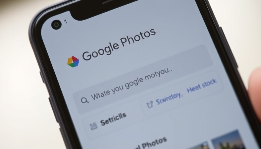 Smartphone displaying Google Photos AI search interface.