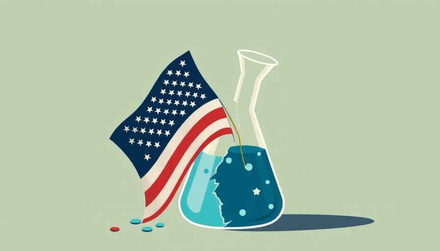 Illustration of US science leadership cuts with broken beaker.
