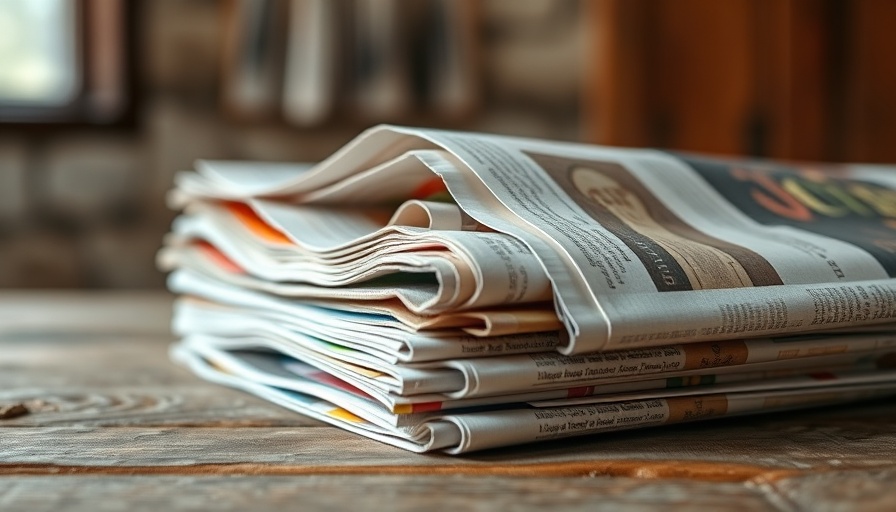 Colorful stacked newspapers illustrating Generative AI in journalism.