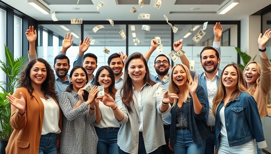 Young professionals celebrate AI startup funding trends 2025 in office.