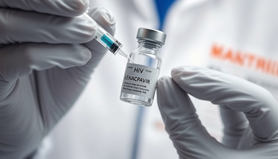 Gloved hands preparing HIV prevention drug lenacapavir in a lab.