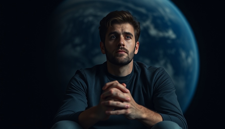 Person in deep thought with space-like background, Tesla sales decline in Europe.