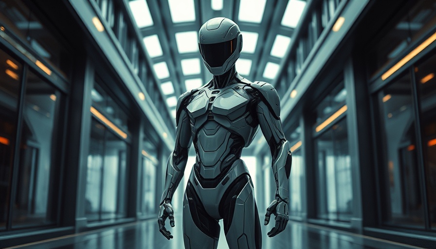Futuristic android in a high-tech corridor showcasing on-device generative AI.