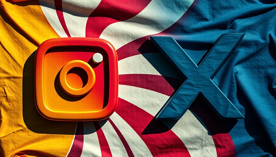 Bold Instagram and X logos with abstract flag background.
