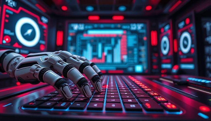 Robotic hands using virtual keyboard for IQVIA AI Assistant innovation.
