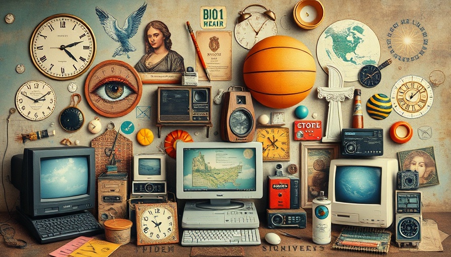 Surreal collage blending vintage art and tech symbols in a creative mashup.