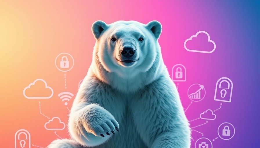 Futuristic polar bear representing AI-driven cloud security with digital icons.