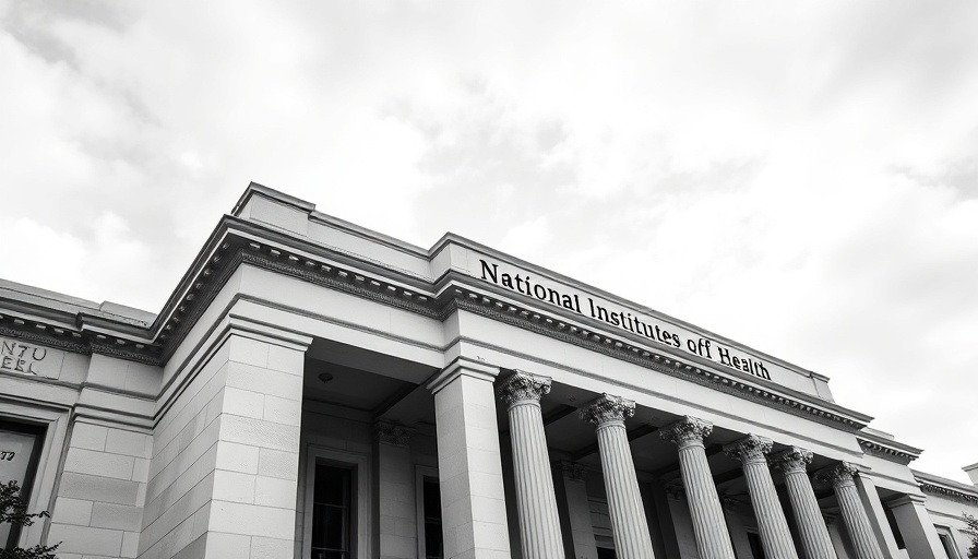 Facade of National Institutes of Health building in grayscale.