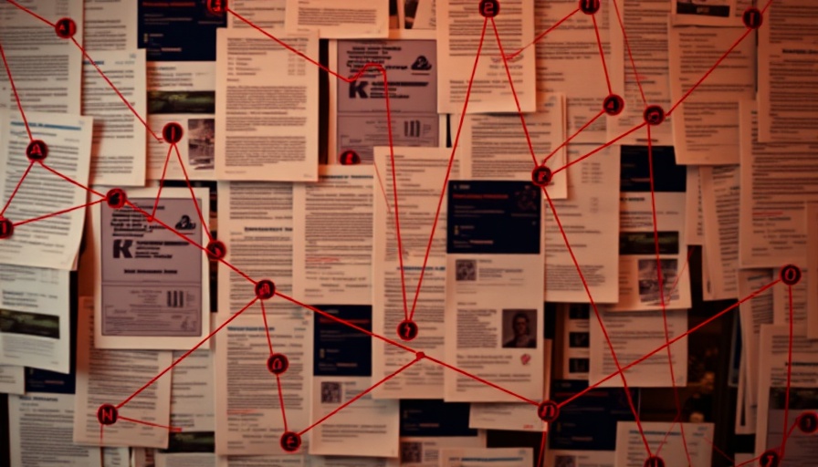 Abstract representation of digital doxing with blurred documents.