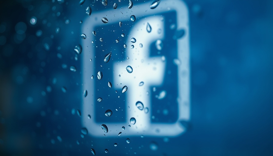 Blurry Facebook logo through wet glass symbolizing misinformation.