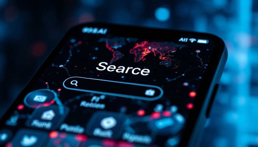 Agentic search browser on smartphone with cosmic graphics.