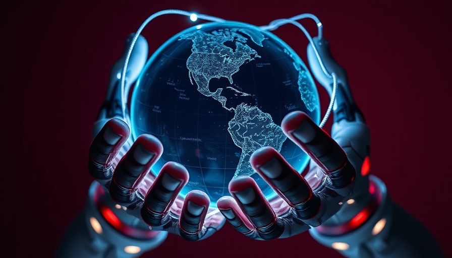 Robotic hands holding digital globe, representing data in healthcare.
