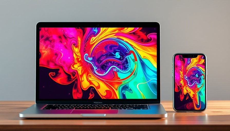 Photoshop mobile app features showcased on laptop and mobile screens.