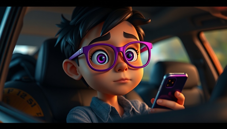 Animated character in car checking phone, cinematic style, Best Shows on Disney+ March 2025