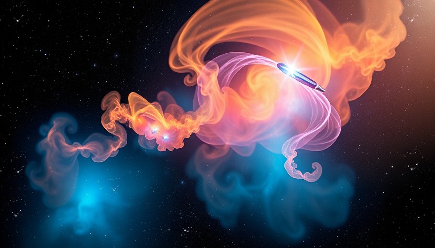 Vibrant nebula in a starry expanse resembling the Large Magellanic Cloud.