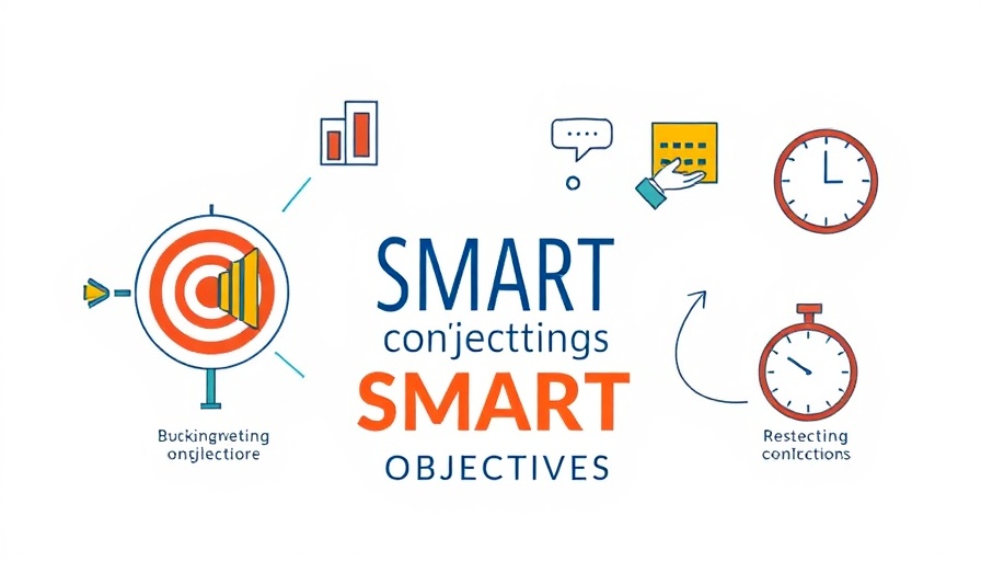 Graphic of SMART marketing objectives with icons and descriptions.