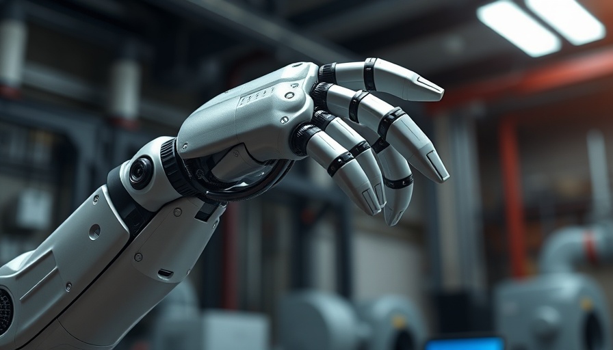 Futuristic AI robotic arm enhancing workplace safety.
