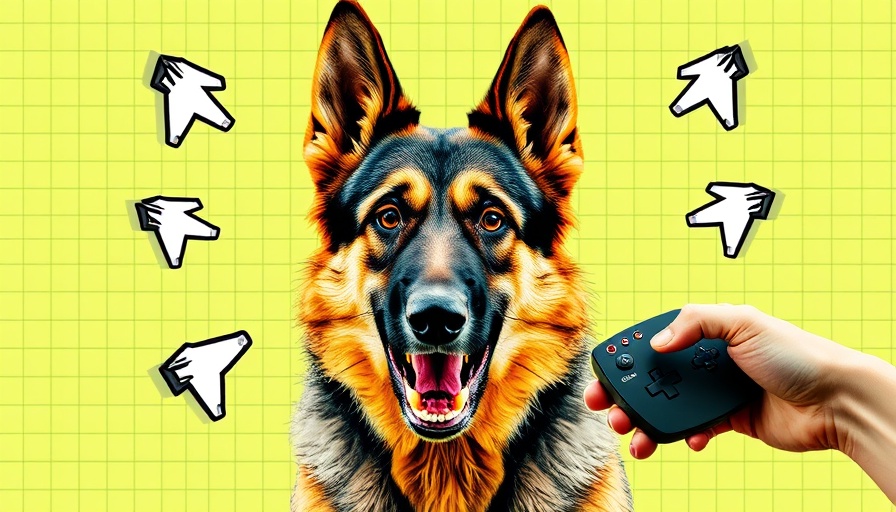 AI Hype Index concept: dog with remote control and digital arrows