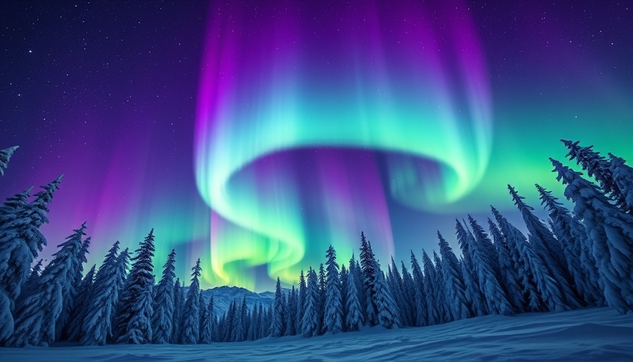 Northern lights in Alaska, vibrant aurora borealis in night sky.