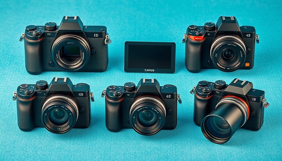 Top mirrorless cameras 2025 on aqua background.