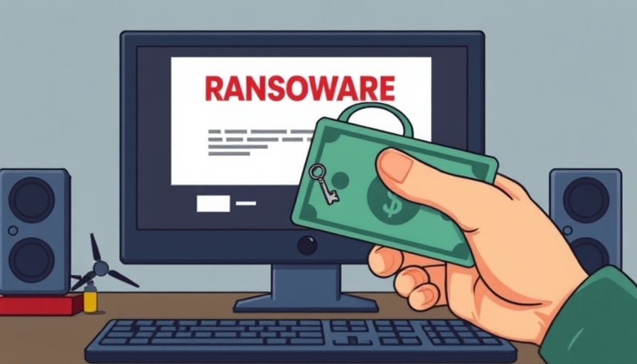 Illustration of ransomware attack depicting laptop with ransom message.
