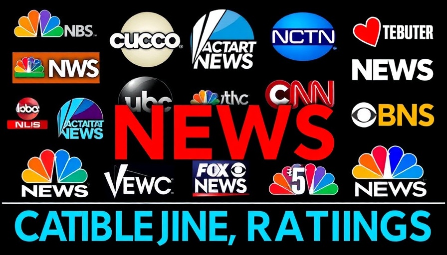 Colorful graphic of cable news ratings logos, February 2025.