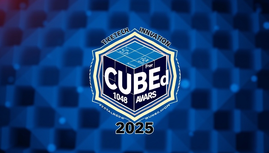 Tech Innovation CUBEd Awards 2025 emblem with cube pattern background.