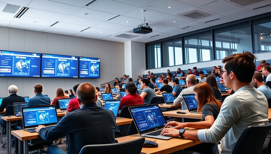 Interactive classroom with students using laptops for programming.