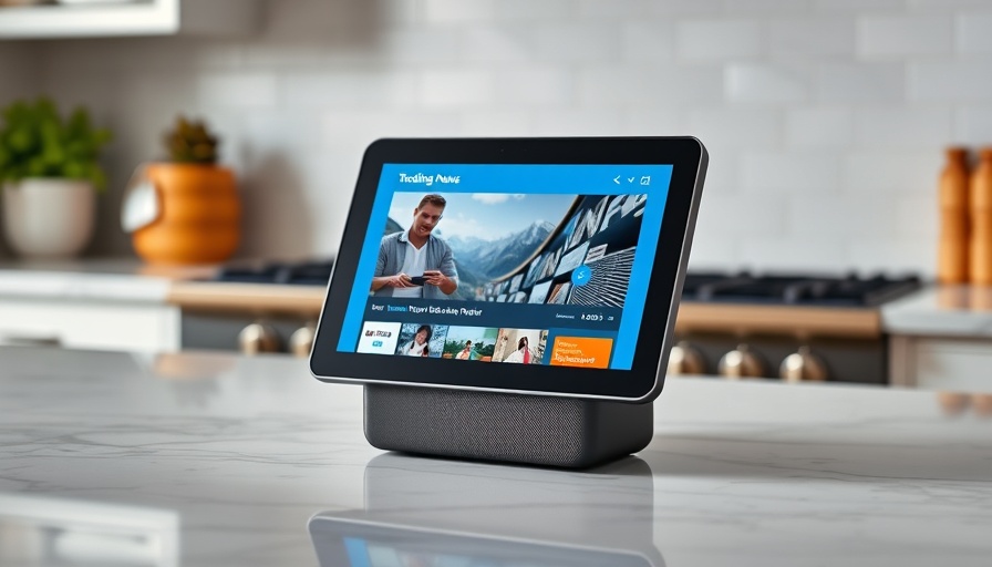 Amazon Alexa upgrade: Echo Show displaying news on a countertop.