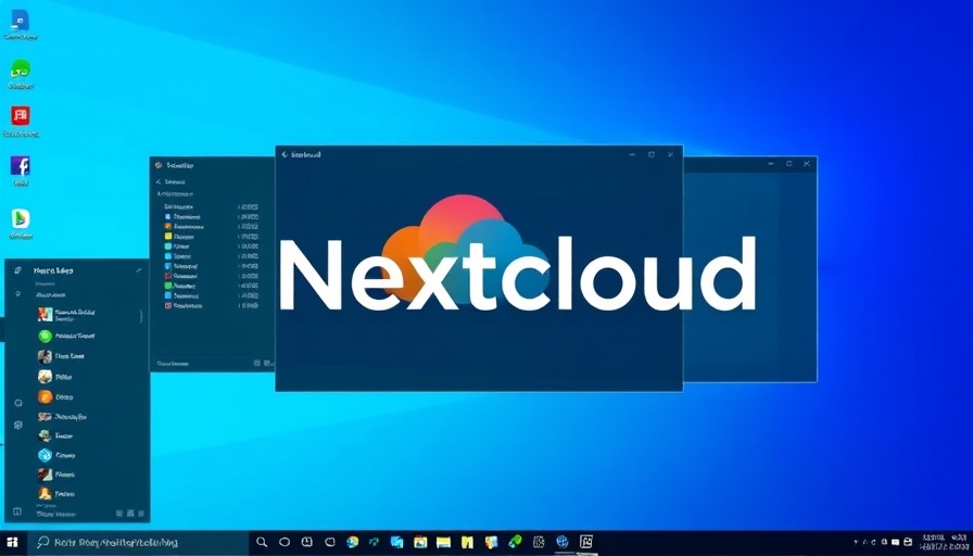 Nextcloud Hub 10 interface design showcasing multiple screens with a gradient overlay.