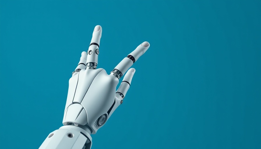 Robotic hand reaching upward against blue background, AI Server Cooling Solutions.
