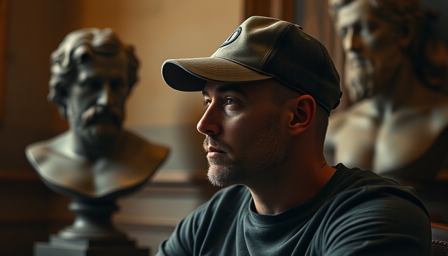Man in cap and classical bust in softly lit room during DOGE software licensing audit.