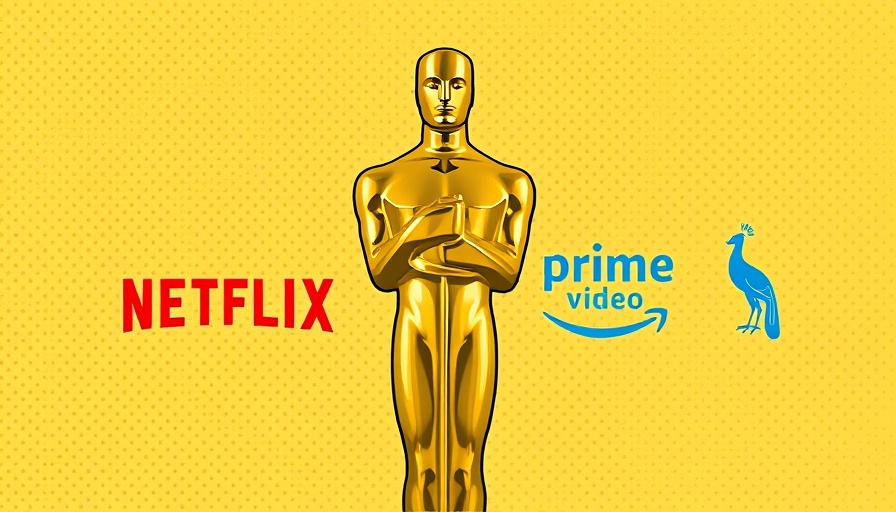 Golden Oscar statue with Netflix and other streaming logos, 2025.