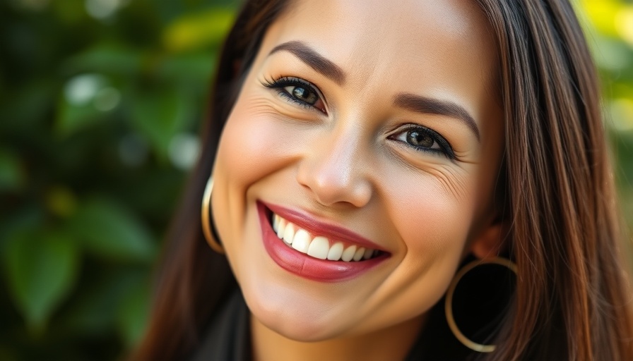 Confident woman smiling in a natural setting, AI research platform.