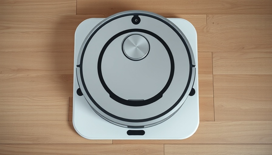 Roborock Saros 10R robotic vacuum on docking station, top view.