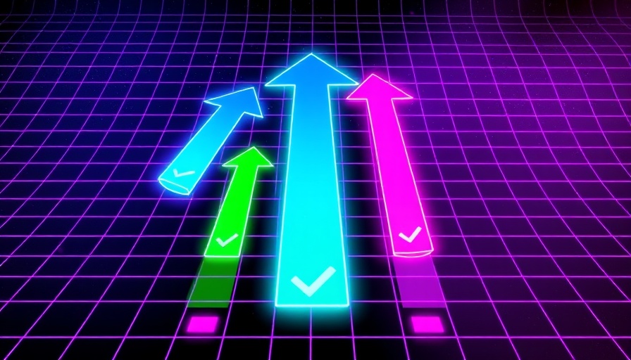 Vibrant arrows indicating progress on a futuristic grid.