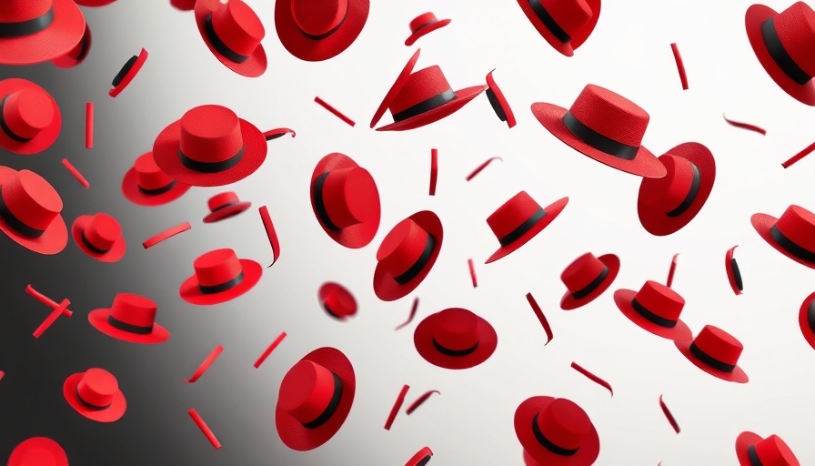 Floating red hats abstract pattern symbolizing Open RAN partnerships.