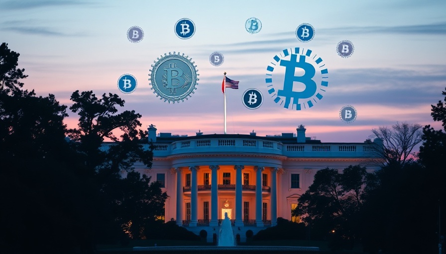 U.S. strategic cryptocurrency reserve concept at White House dusk.