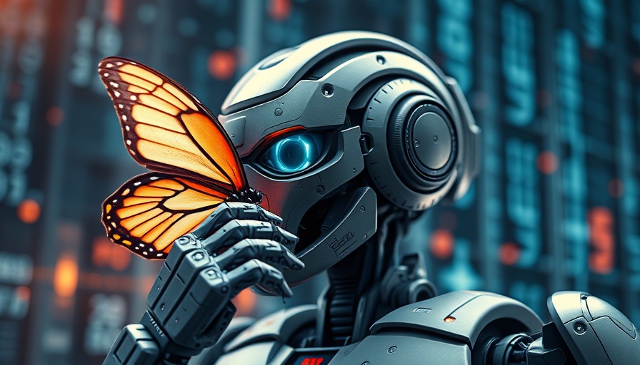 AI-Driven robot interacting with butterfly in a digital grid.