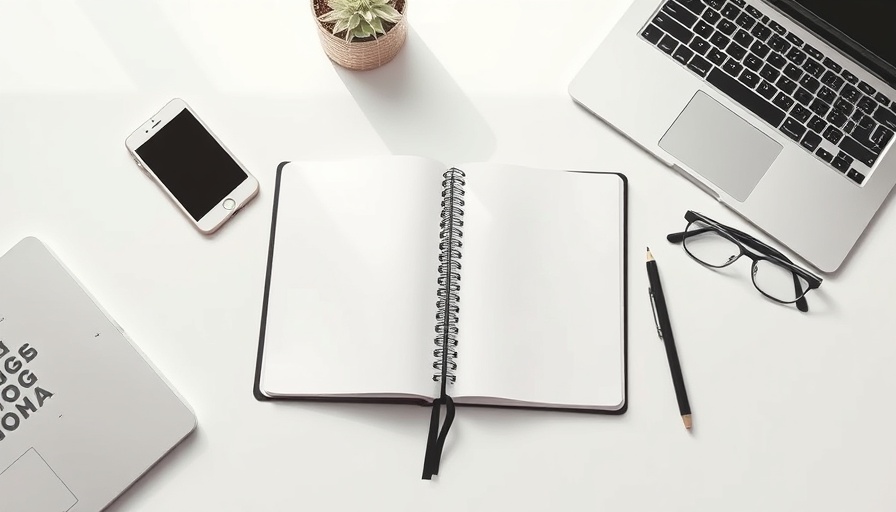 Minimalist workspace with open notebook and gadgets for upcoming AI seminars.