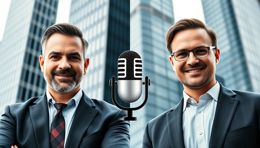 AI in DevSecOps podcast theme with two men and microphone icon.