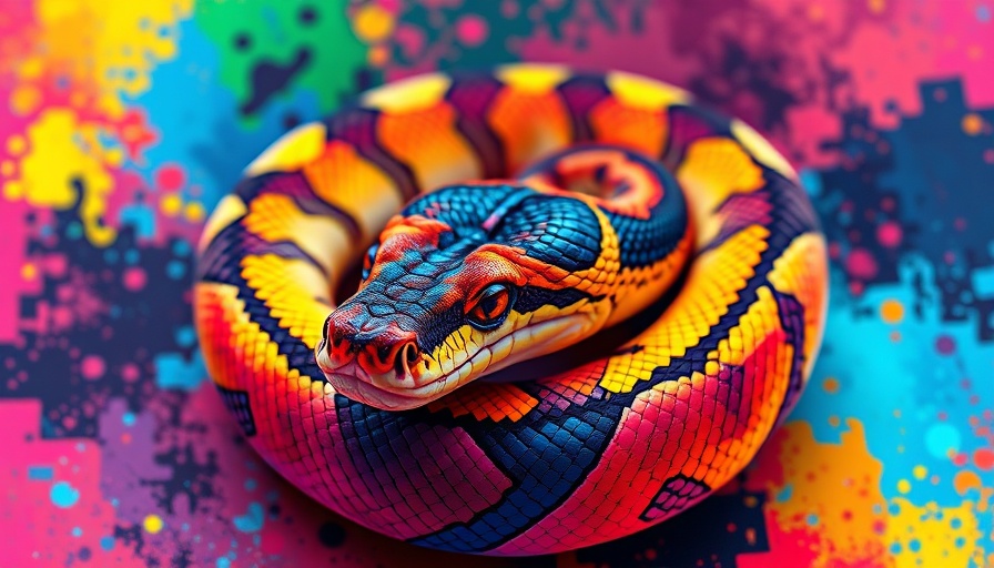 Vivid abstract Python snake illustration for Python one-liners.