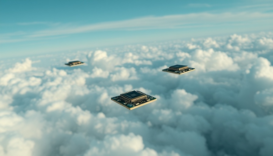 Floating computer chips in clouds symbolizing AI cloud operator IPO.