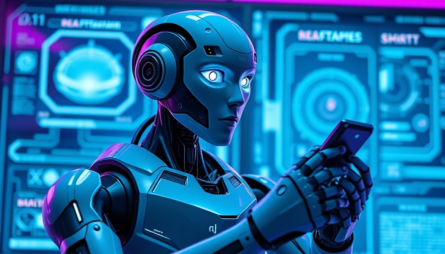 AI-powered engineering skills illustrated by a humanoid robot with a futuristic tool.