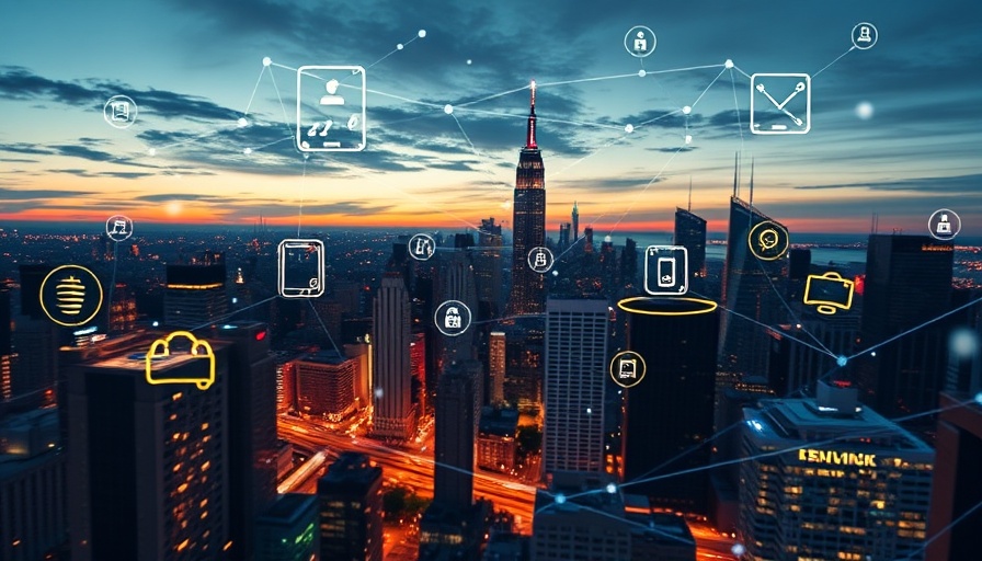 Broadcom VeloSky 5G Network Appliance in a connected cityscape.