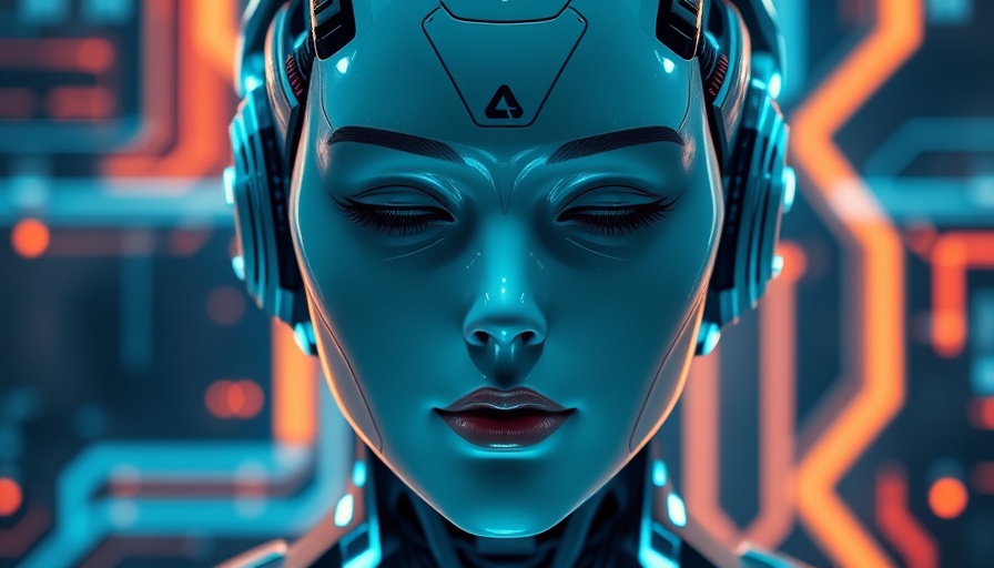 Futuristic robotic female head with glowing elements.