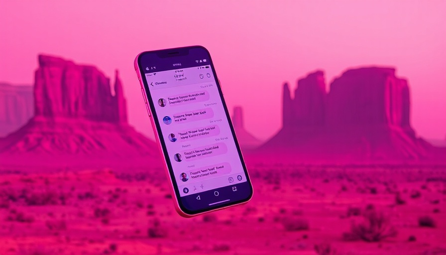 Surreal smartphone in pink desert, related to AI companionship.