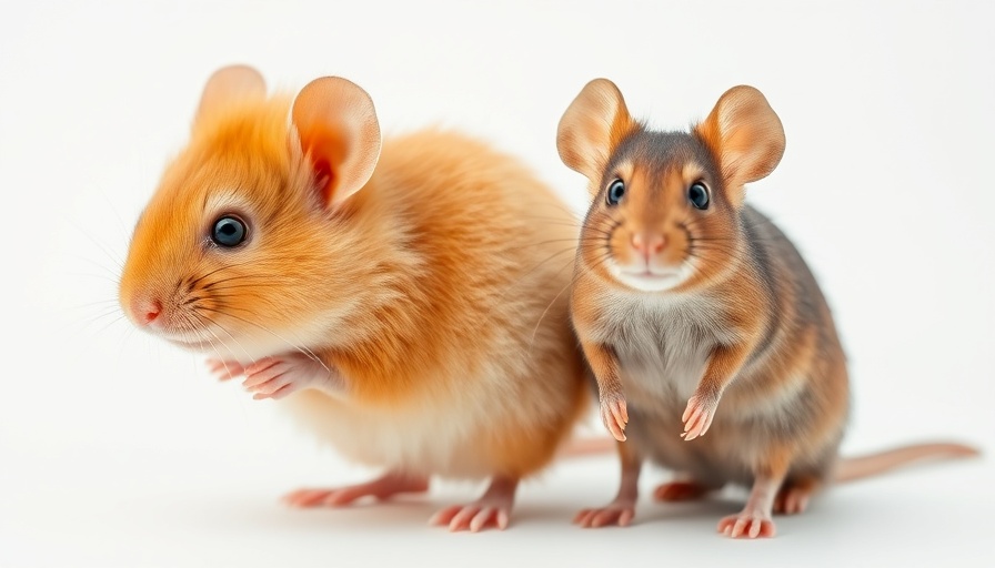 Fluffy woolly mouse and standard mouse on white background.