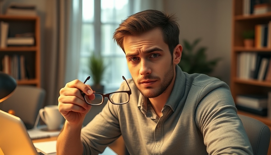 Young man worried about AI job displacement at home.